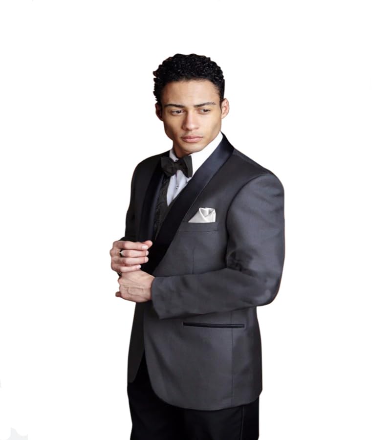 Slim Fit Steel Grey Tuxedo with Black Shawl Lapel with Matching Grey Pants2