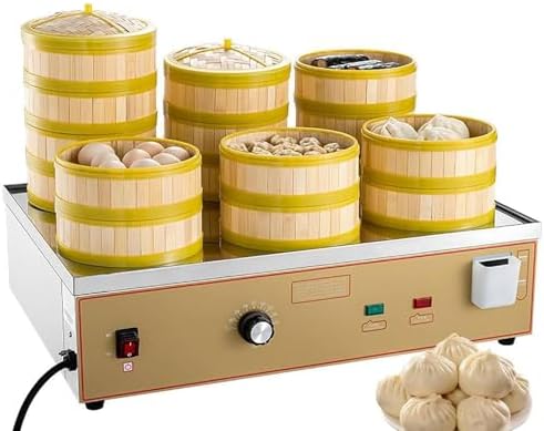 Commercial Food Bread Steamer, Six-Hole Electric Steamer with Temperature Control Knob, Suitable for Breakfast and Snack Shops.