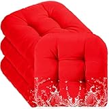 Barydat 4 Pcs Outdoor Chair Cushions 18.9 x 18.9 Inch Waterproof Sun Protection Patio Furniture Overstuffed Seat Cushion Chair Pad with Round Corner for Indoor(Red)