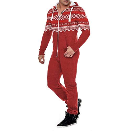 Men's Printed Onesie Hoody All In One Tracksuit Men Allover Printed Jumpsuit