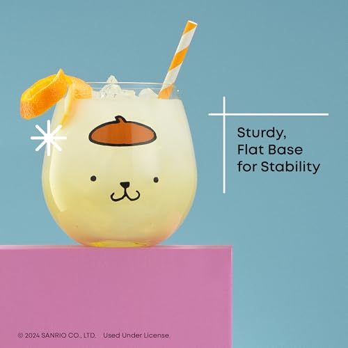 Image of JoyJolt Sanrio Hello Kitty & Friends Hello Sippy Drinking Glasses, 15 oz Stemless Glass Cups Set of 4 ft Hello Kitty Keroppi My Melody Pompompurin, Cute Glasses for Water, Juice, Kawaii Tumbler