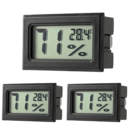 DIFCUL LCD Digital Hygrometer Thermometer - Mini Digital Temperature Meter Humidity Meter for Greenhouse/Cars/Home/Office (3 Pieces, Black)