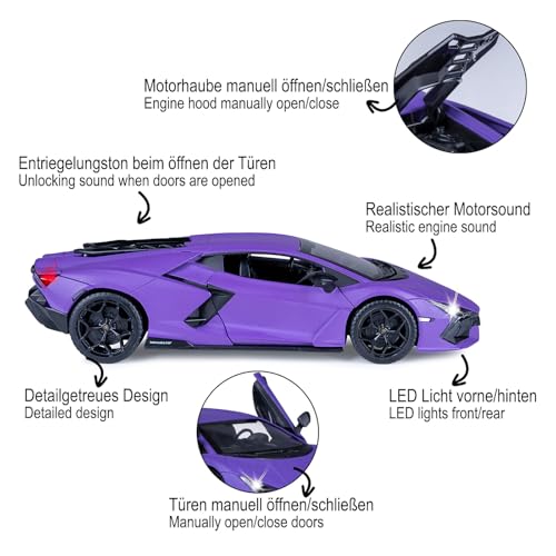 JAMARA 402619 Lamborghini Revuelto Diecast 1:32 inkl. Knopfzellen - Modellauto Spielzeug, Kinder Car, Model Miniatur Fahrzeuge, Geschenkidee Kids, Türen Manuell öffnen/schließen