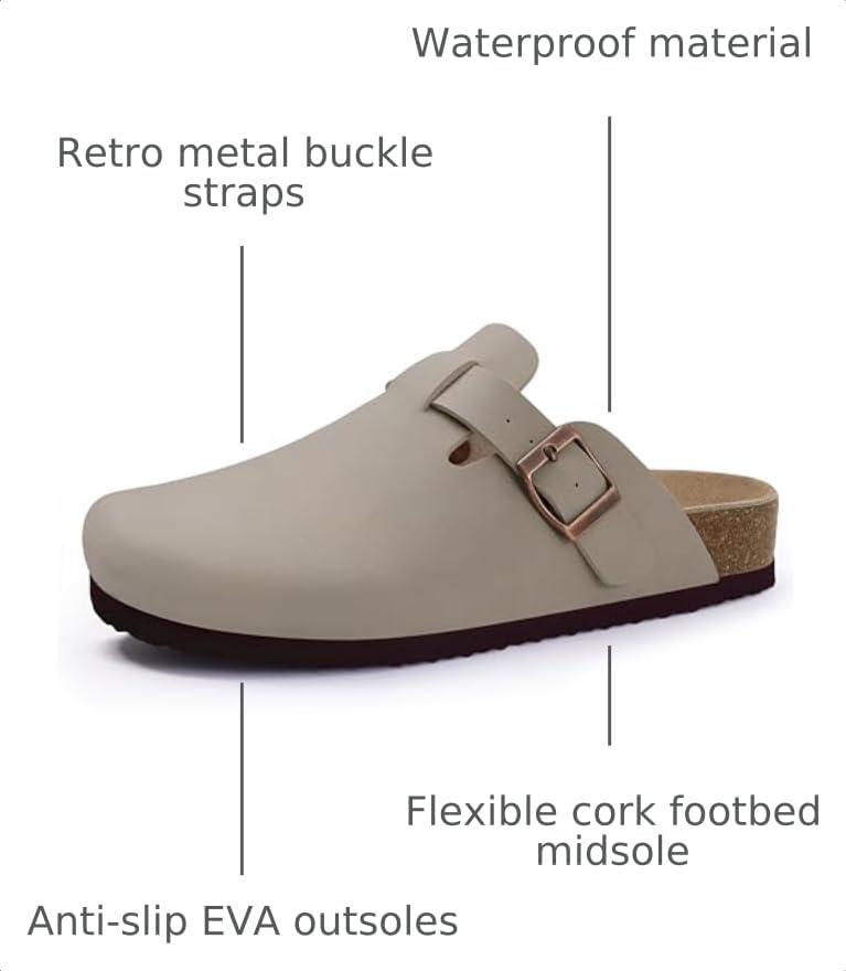 Image of KIDMI Unisex Vegan Suede Clogs Leather Mules Womens Mens Cork Footbed Potato Shoes with Arch Support