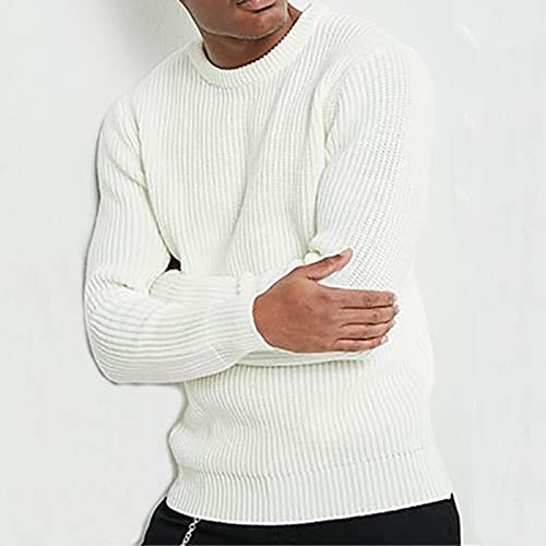 Mens Crewneck Sweater Waffle Textured Long Sleeve Knitted Sweaters Fall Winter Knitwear Classic Basic Top Pullover2