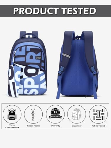 Image of Lavie Sport Troy 35L Navy Backpack | Fits Upto 15 Inch Laptop | Organizer & Bottle Holder |Rain Cover |Pencil Pouch | Gift for Men, Women, Boys, Girls | Laptop Sleeve for School & College