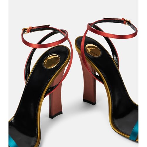 Arqa Women's Fashionable High Heel Satin Sandals Classic Simple Stiletto Buckle-Fastening Ankle Strap Pumps Dressy Party Wedding Open Toe Shoes2