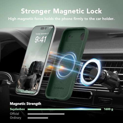 Image of Magnetic for iPhone Air Case, Compatible with MagSafe, [Full Camera Protection][Screen Protector] Silicone Shockproof Protective Phone Case for iPhone 17 Air 6.5 inch, Alpine Green