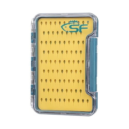 SF Slim Fly Fishing Box Thin Trout Flies Storage Box Plastic Clear Lid Yellow Silicone Waterproof Fly Fishing Box Small