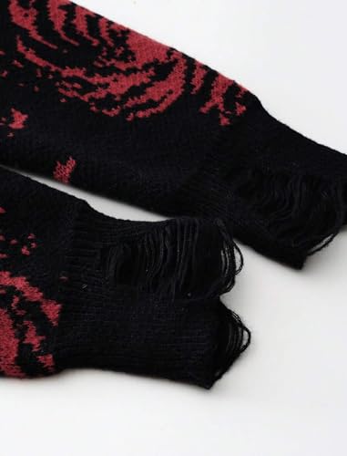 ZAFUL Men's Hip Hop Casual Sweater Crew Neck Baggy Distressed Holes Vintage Starry Sky Pattern Pullover Knitwear Sweater4