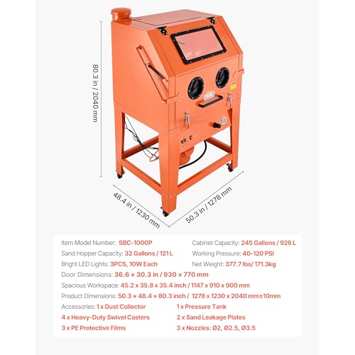 Image of VEVOR Heavy Duty Sandblasting Cabinet Kit with Pressurized Tank, Industrial-Grade Steel Sand Blasting Cabinet - with Dust Collector and Casters for Oversized Parts Surface Finishing, Rust Removal