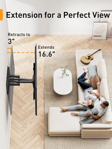 Image of Perlegear UL Listed Full Motion TV Wall Mount for 42-90 inch TVs up to 132 lbs, TV Mount with Dual Articulating Arms, Tool-Free Tilt, Swivel, Extension, Leveling, Max VESA 600x400mm, 16 inch Studs, PGLF8.