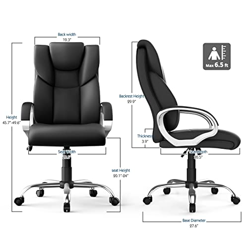 Ayeasy Office Chair With Lumbar Support, High Back Arm Padded Tall Executive Office Chair, Ergonomic Modern Leather Desk Chair, Adjustable Black Gaming Chair With 360 Degree Rolling Wheels, Carbon #TOP2