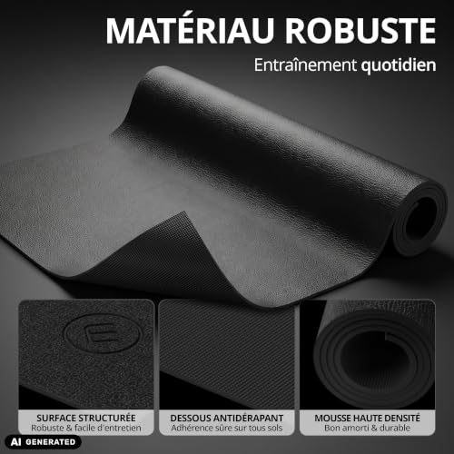bemaxx Tapis de Protection de Sol Fitness PVC - pour Appareils de Fitness Équipements Sportifs Tapis de Course Vélo d’Intérieur Antidérapant, pour Home Gym Sport Workout, Enroulable Noir 140x70cm – vue 3