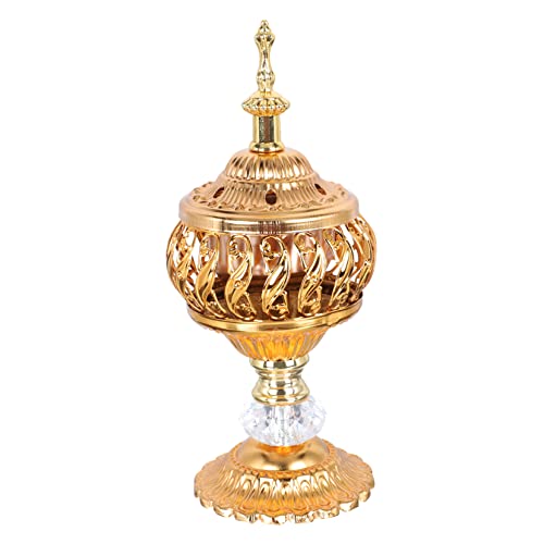 Cabilock 1 Pc Quemador de Incienso Porta Incienso árabe Quemador de Oud Quemador de Palo Santo portátil Aroma Studio Home incensario de Incienso decoración del hogar Hierro Forjado Golden