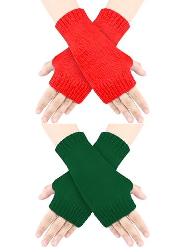 Blulu 2 Pair Winter Knit Fingerless Gloves for...