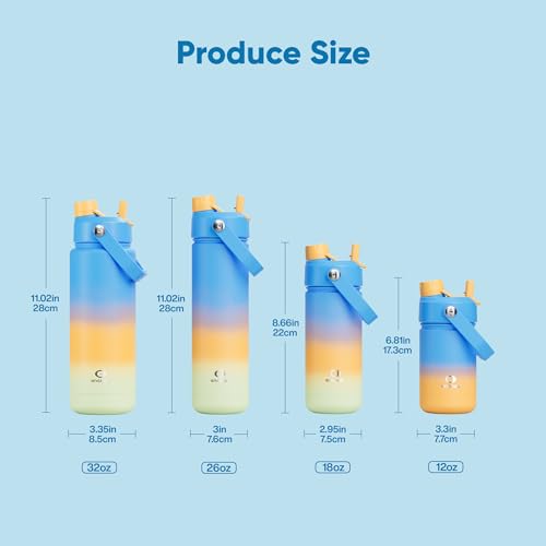 Image of ENCOOL Insulated Water Bottle with Straw Stainless Steel Water Bottle, Leak-Proof, BPA-Free, Double Wall Vacuum Keeps Cold for 24 Hours for Sports, Travel, School (18 oz, Sunny Breeze)