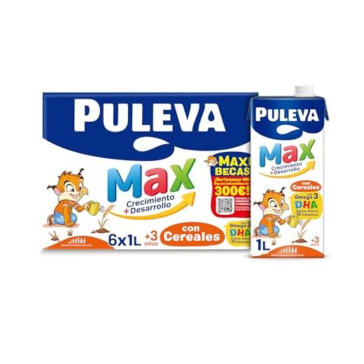 Puleva MAX Leche de Crecimiento y Desarrollo con Cereales, 6 x 1L