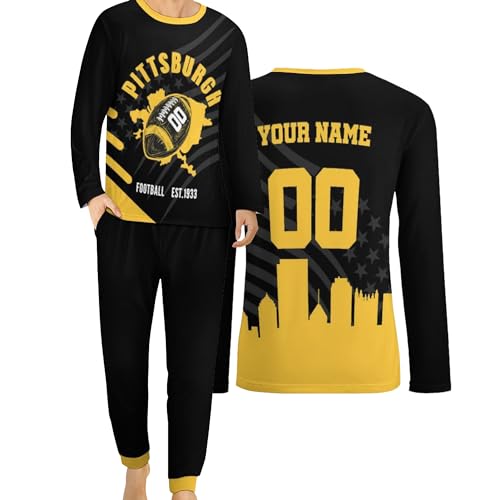 Personalized Pajama Set Custom Name Number Long Sleeve Sleepwear Gift for Dad Son Husband Men