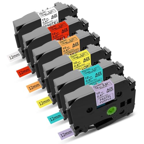 ���~�l�[�g���x���e�[�v 12mm X 8m �W�F�v�����^�[���{�� 6 �p�b�N PT D210 P710 H110 ���x�����[�J�[�ƌ݊�������(6PK Mixed Color 5)