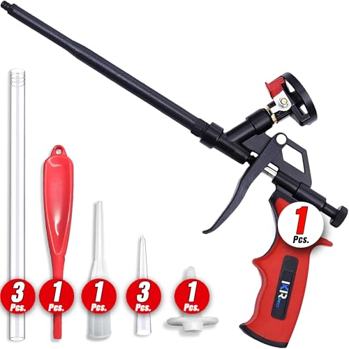 ixirpro Mega Professional Expanding Foam Spray Gun (1 Insulation Gun + 9 Extenders) PU Insulating Applicator Heavy Duty Metal Body Dispensing Foam Gun Suitable for Caulking Filling Sealing