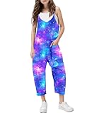 RAISEVERN Little Girls Sleeveless Jumpsuit Romper Galaxy One Piece Stripe Overalls Holiday Party Summer Outfits Clothes Size 7-8