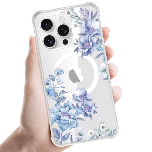 Coiwxmoi Magnetyczne etui na iPhone'a 16 Pro [kompatybilne z MagSafe], Aesthetic kwiaty wzór wzory kobiety przezroczyste etui, silikonowe etui z TPU na zderzak do iPhone'a 16 Pro 6,3 cala, kwiat 03