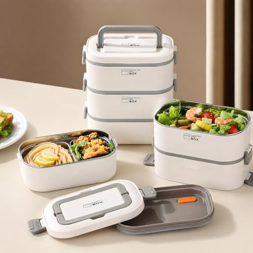 Image of 3 Layer Bento Lunch Box 2400ml for Adults & Kids | Leakproof Stainless Steel Tiffin Box with Handle, Microwave Safe Food Container | Portable Lunch Organizer for Office School Travel