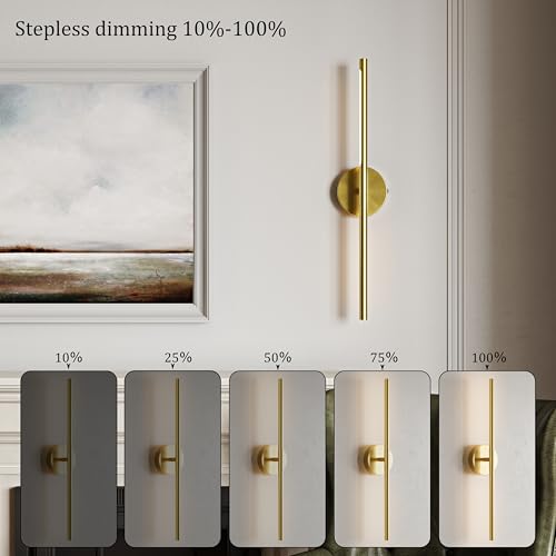 Image of 8000mAh Battery Operated Wall Sconce Set of 2 - 24 Inch, Rechargeable, Dimmable, 3000K-6000K, Remote, Touch Control, Timer, 350 Rotate, LED Wall Lamps for Living Room, Bedroom, Gold