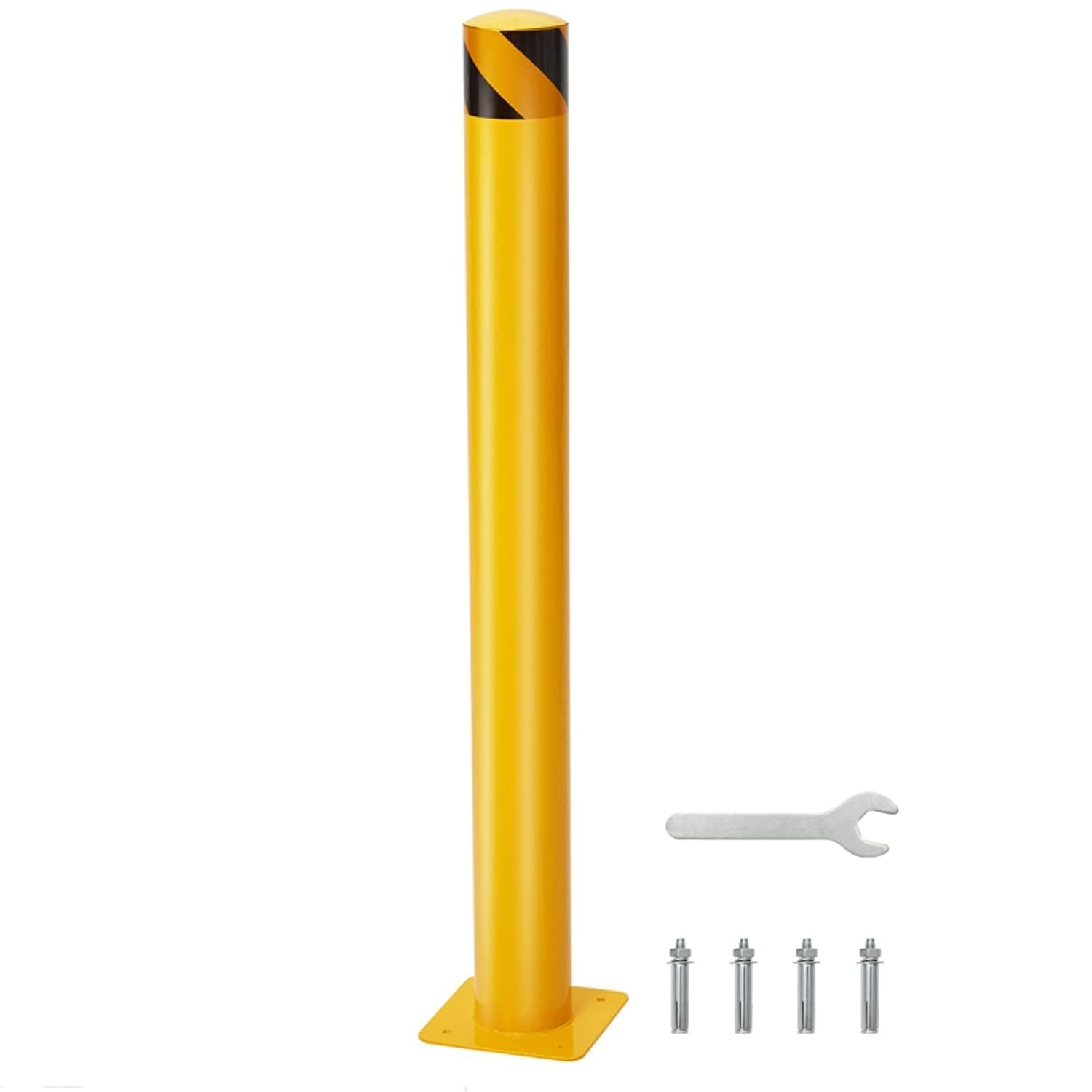 Safety Bollard, 36 Inch Height Bollard Post, 4.5 Inch Diameter, Yellow Safety Steel Bollard Post with 4 Anchor Bolts, for Traffic Control, Driveway Barrier, Parking Pole