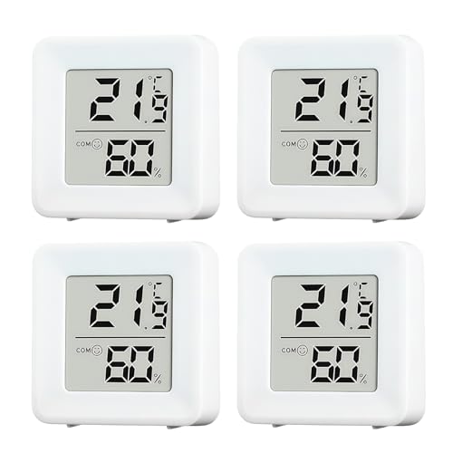4 Pièces Thermomètre Hygromètre Intérieur Mini Thermometre Digital de Haute Précision Moniteur Interieur -10°C à 70°C Humidité Température Pour Chambre de Bébé Salon Serre Bureau Vestiaire Entrepôt