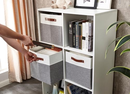 Image of DECOMOMO Cubby Storage Bins | 13x15x13inch Fabric Storage Cubes for Kallax Shelves Cloth Nursery Decorative with Handles (Grey and White, 13x15x13-3P)