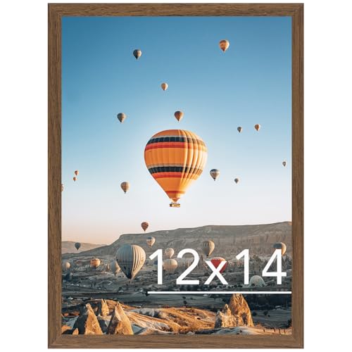 Image of JCJMY 12x14 Picture Frame Brown for Wall Hanging, Wall Mounting Horizontally or Vertically, 12 x 14 Wall Gallery Poster Photo Frame with Shatter Resistant Plexiglass, Brown