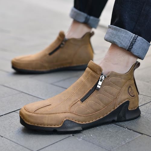 Trendy Comfortable Lightweight Men's Leather Work Shoes with Side - Zipper Design Suitable for Driving Walking a Versatile Choice for Daily outings3