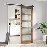 FREDBECK Puerta de granero de vidrio de 32 x 84 pulgadas con kit de herrajes para puerta de granero de 5.5 pies y mango incluidos, superficie de