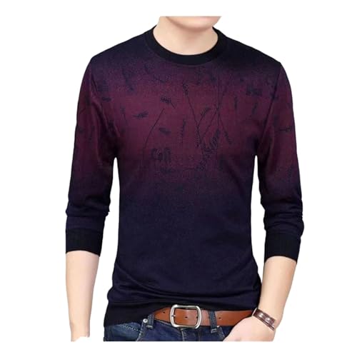 Men Spring Gradient Long Sleeve Sweaters Round Neck Thin Knitting Printing Loose Elastic Tops