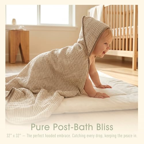 Image of Ultra-Soft Muslin Baby Towel - 32 x 32 Inches, Ideal for Bath & Beach, Suitable for Both Boys & Girls from Newborns to Toddlers(Warm Brown Striped)