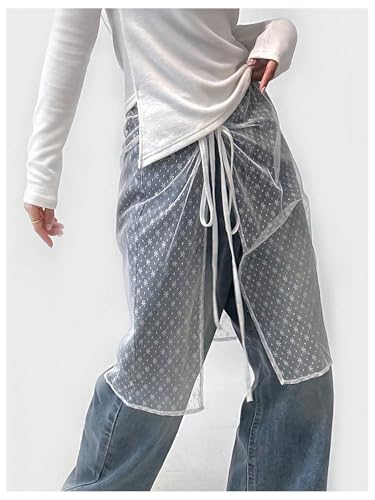 Floerns Women's Sheer Mesh Tie Side Y2k Short Skirts Wrap Front Cover Up Skirt3