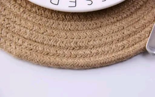 Image of Cotton Rope Placemats, Round Red with White Border, Set of 4, Heat Resistant Table Mats (Beige)