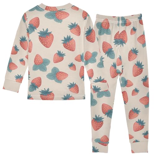Pajama Sets Long Sleeve Sweet Fruit Strawberry Pattern Soft Comfy Sleepwear 2 Piece PJS 3-8T3