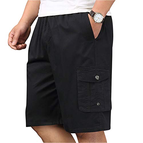 XinnanDe Mens Cotton Loose Fit Full Elastic Waist Twill Cargo Short with Drawstring Black 44