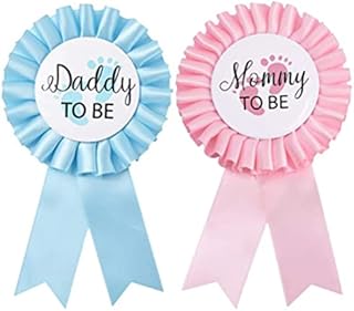 CoolerthingssDG, Daddy to be & Mom to be Tinplate Badge Pin - Baby Shower Button New Dad Gifts Gender Reveals Party Baby Boy Blue and pink Rosette Button Baby Celebration, 2 colors