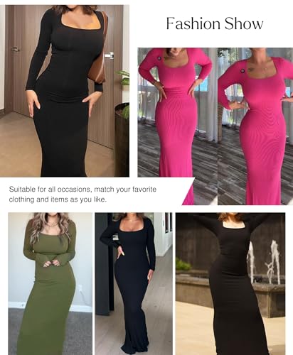 Popilush Long Sleeve Maxi Dress Fall Formal Cocktail Dresses for Women Shapewear Tummy Control Bodycon Dress Built-in Bra2