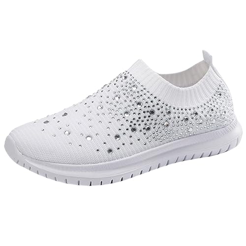 Chaussures de sport pour femme en maille arc-en-ciel strass d'été légères