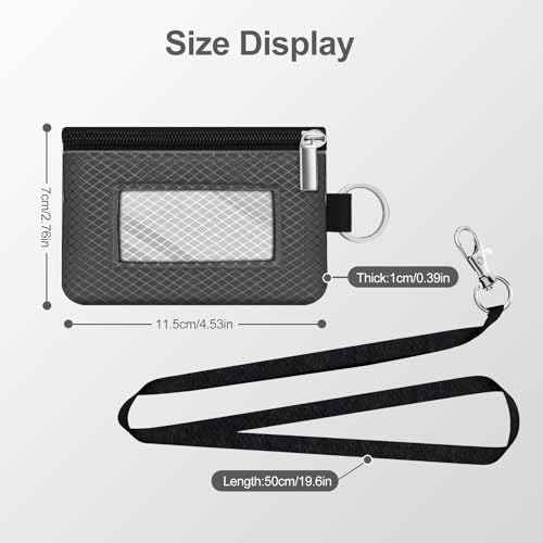 Image of Minimalist RFID Blocking Small Wallet with ID Window,WaterResistant Zip Id Case Wallet with Lanyard Keychain for Cards,Cash,Travel,Women,Men (DardGray /LightGray)