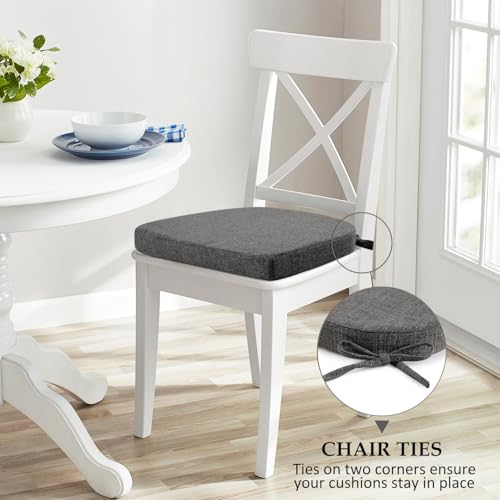 Image of Wellsin Chair Cushions for Dining Chairs 4 Pack - Kitchen Chair Cushions with Ties and Non-Slip Backing - Dining Chair Pads 16 inchX16 inchX2 inch, Dark Gray