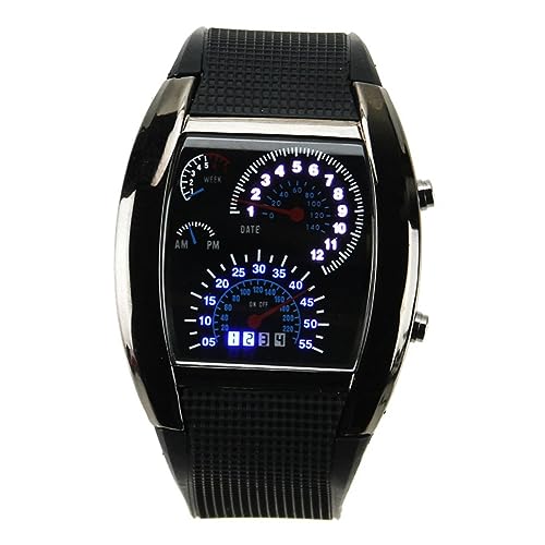 Holibanna Reloj de Aviación Resistente al Agua para Coche con Indicador LED Binario Fecha y Semana Diseño Deportivo Unisex