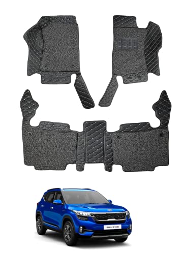 Image of Auto Hub Premium 7D car mat KIA Seltos Old, Luxury Double-Stich 7d Car Floor Mat Complete Set, 100% Waterproof and Washable, Color : Black