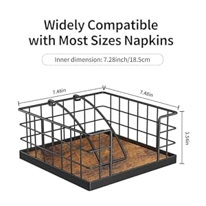 Honiter Napkin Holder for Table Farmhouse Napkins Holder with Weighted Arm Wood Napkin Holders for Kitchen Flat Napkin Dispenser for Countertop Dining Room Rustic Brown