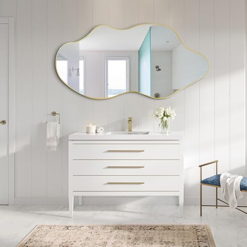 DAOYIJIAJU Gold Irregular Mirror, 52"x25.5" Large Asymmetrical Aesthetic Wall Mirror, Modern Abstract Frameless Mirrors for Living Room Bedroom Entryway Hallway, Hangs Vertically or Horizontally — view 3